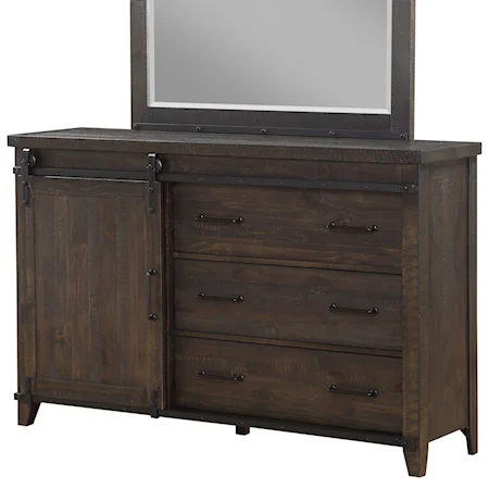 Drawer Dresser with Barn Door Hardware & Soft-Closing Drawers